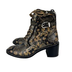 Joie Raster Ankle Booties Snake Print Python Heeled Boots Camel Combat Laces 40
